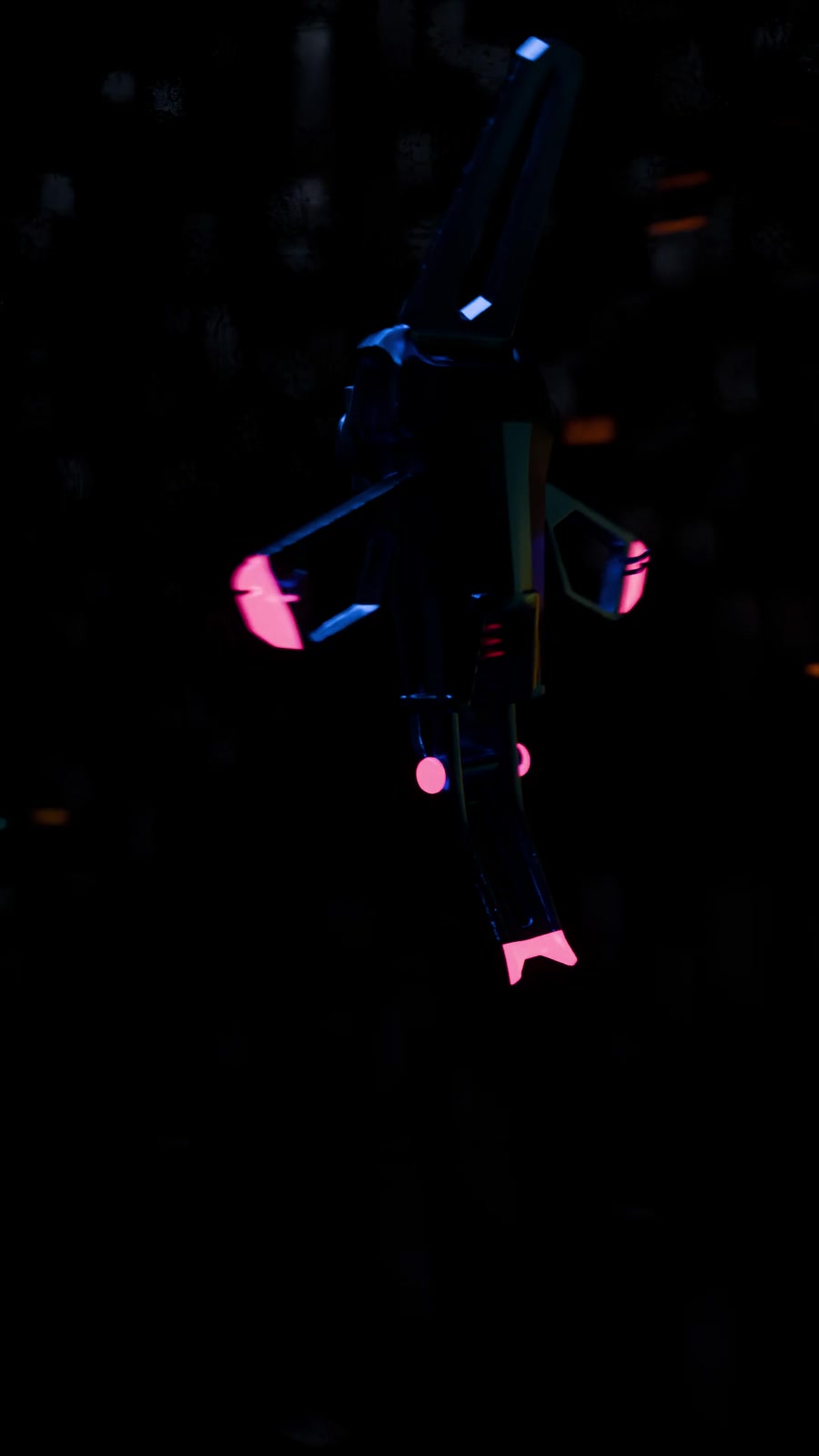 The defense drone's pink emitter